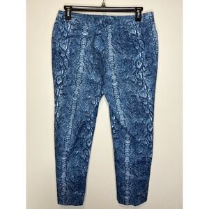 Larry Levine Women's Size 12 Blue Capri Pants Animal Print Pockets Stretch